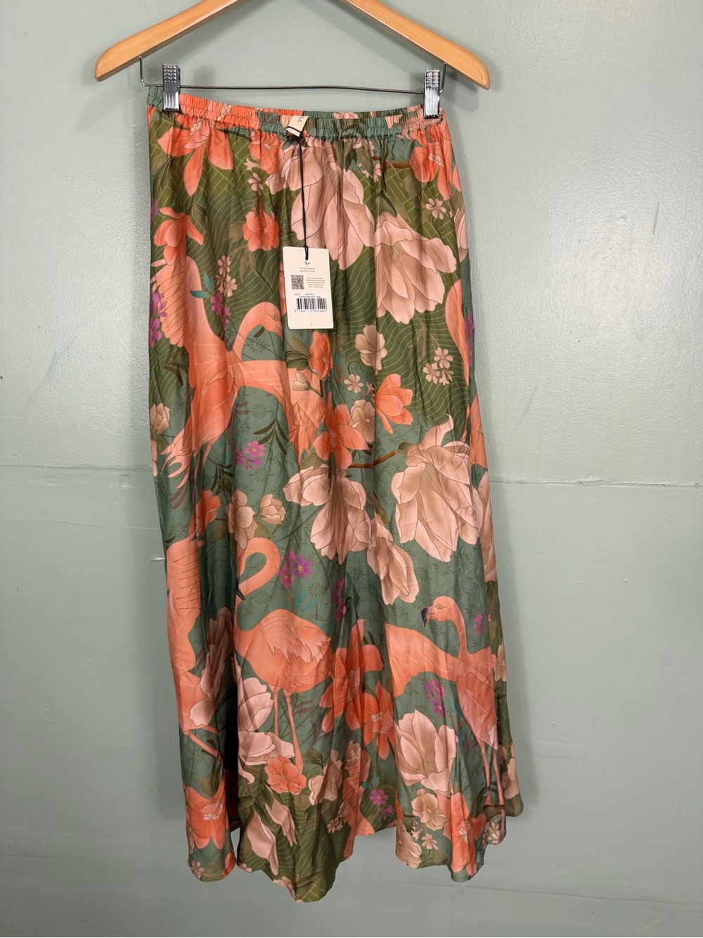 Spell Floridian Maxi Skirt Flamingos Floral Pink Green Small - Picture 2 of 6